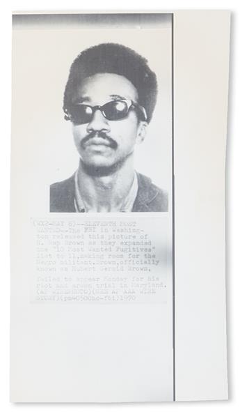 (BLACK PANTHERS.) BROWN, H. RAP. WANTED by the FBI for Interstate Flight, Arson, Inciting to Riot, Failure to Appear.